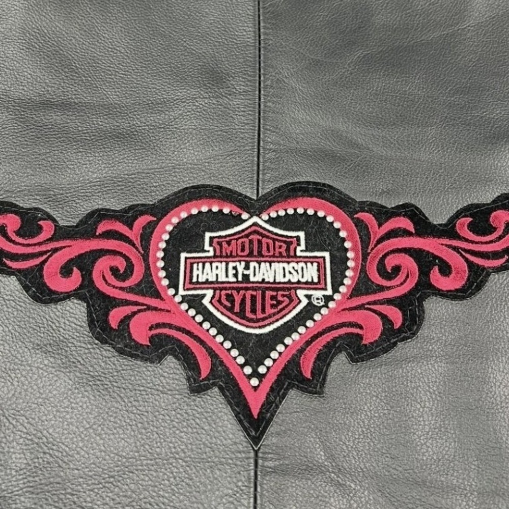Harley Davidson Leather Vest Womens L Black Heart Logo Patch Snap Front F1 - Picture 6 of 7
